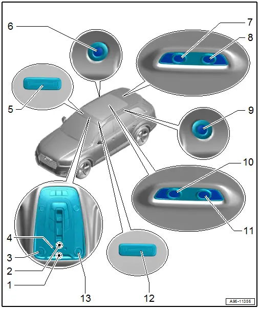 Component Location Overview - Roof Trim Panel Lamps