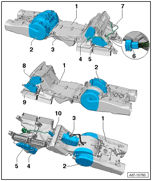 Rear Air Distribution Housing Components, "Mid" or "Mix" A/C System