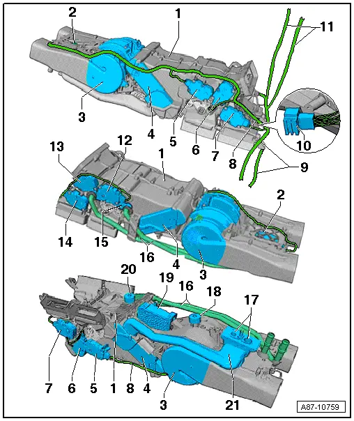 Rear Heater and A/C Unit Components, "High" A/C System