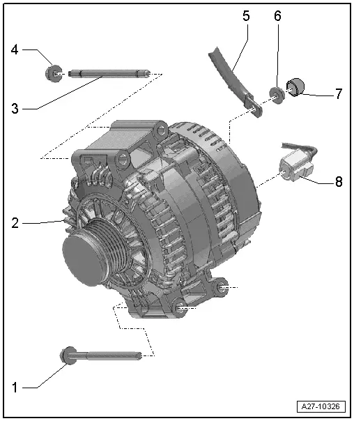 Overview - Generator without Bushing, Vehicles with 6-Cylinder Engine