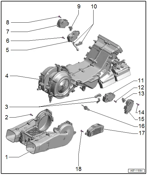 Overview - Heater and A/C Unit Attachments and Air Intake Housing, Heater Core, "Mid" or "Mix" A/C System