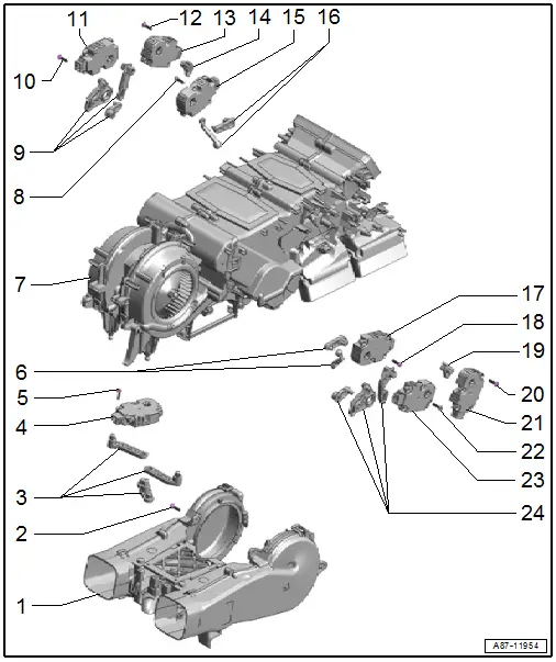 Overview - Heater and A/C Unit Attachments and Air Intake Housing, Heater Core, "High" A/C System Section 1