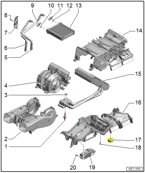 Overview - Heater and A/C Unit Attachments and Air Intake Housing, Heater Core, "High" A/C System Section 2