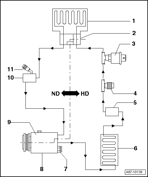 Arrows point in direction of refrigerant flow.