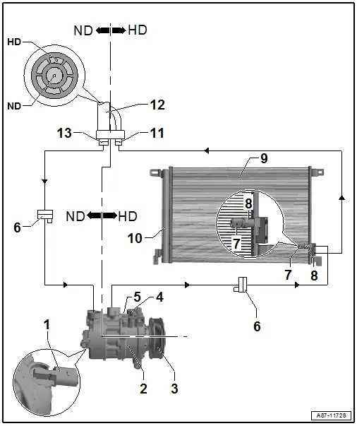 System Overview - Refrigerant Circuit without Rear Heater and A/C Unit