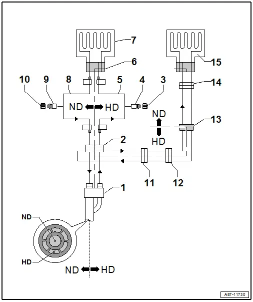 "High" A/C system (inner heat exchanger, expansion valve evaporator and service connections)